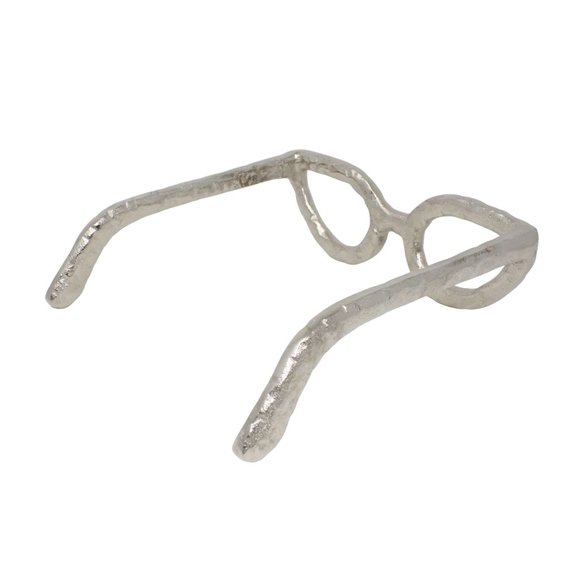 Large Retro Cat Eye Silver Glasses Aluminum Sculpture Decor 8" W x 8" L x 3" H - Picture 3 of 4